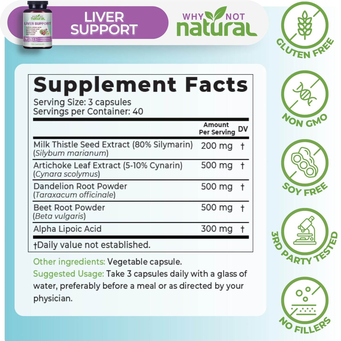 Why Not Natural 5-in-1 Liver Health Formula with Milk Thistle, 120 Capsules