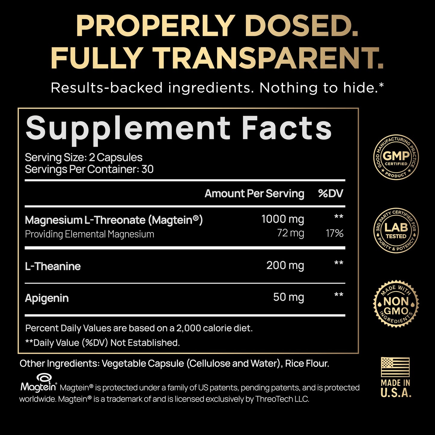 TERRA ELMNT Triple Sleep Magnesium L-Threonate with Apigenin, Theanine & Magtein, 50 Capsules