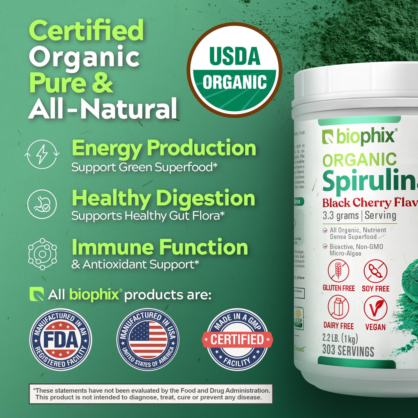biophix Organic Spirulina Powder 2.2 lb