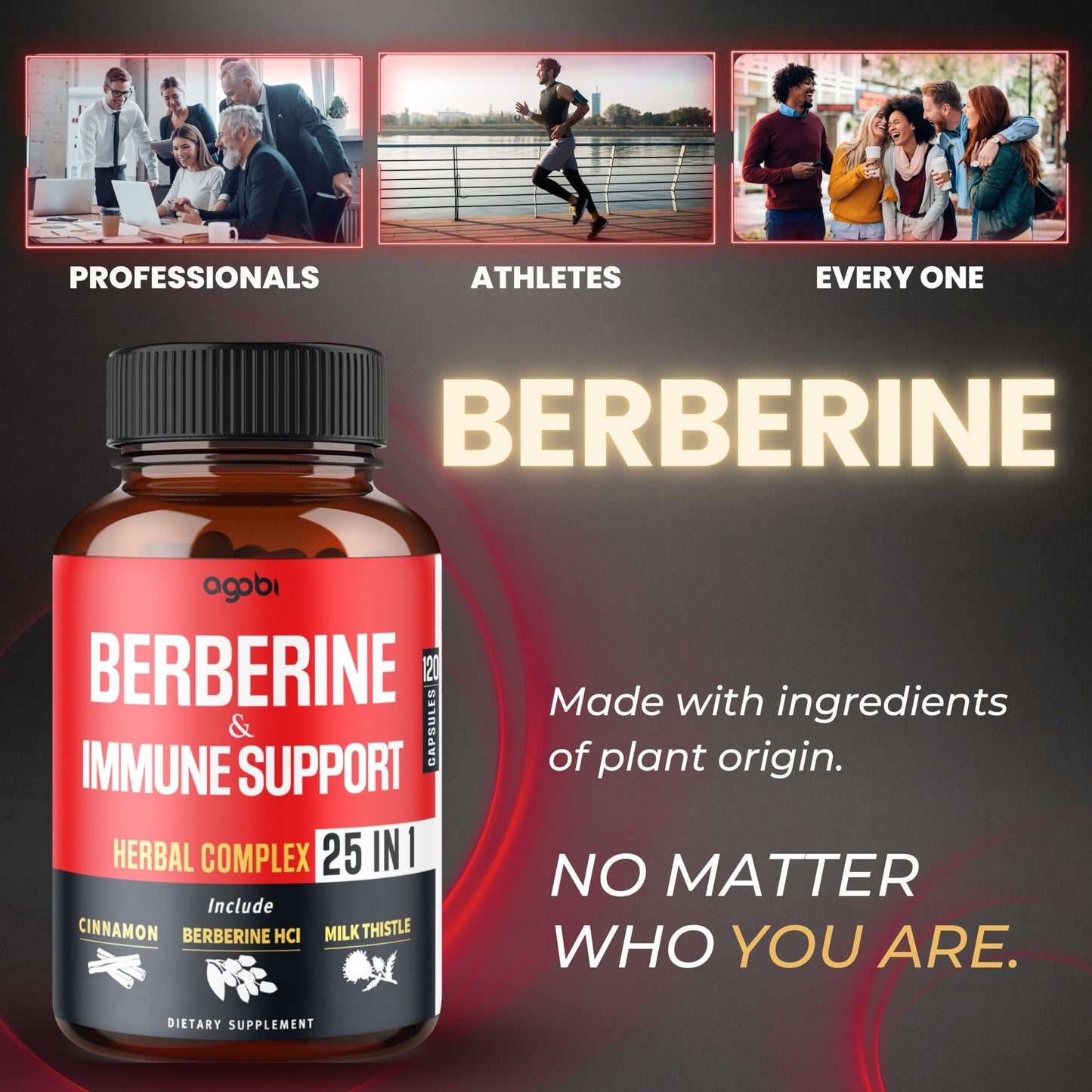 agobi Premium Berberine Supplement with Ceylon, Ashwagandha, Turmeric, Milk Thistle, Elderberry & Black Pepper 120 Capsules
