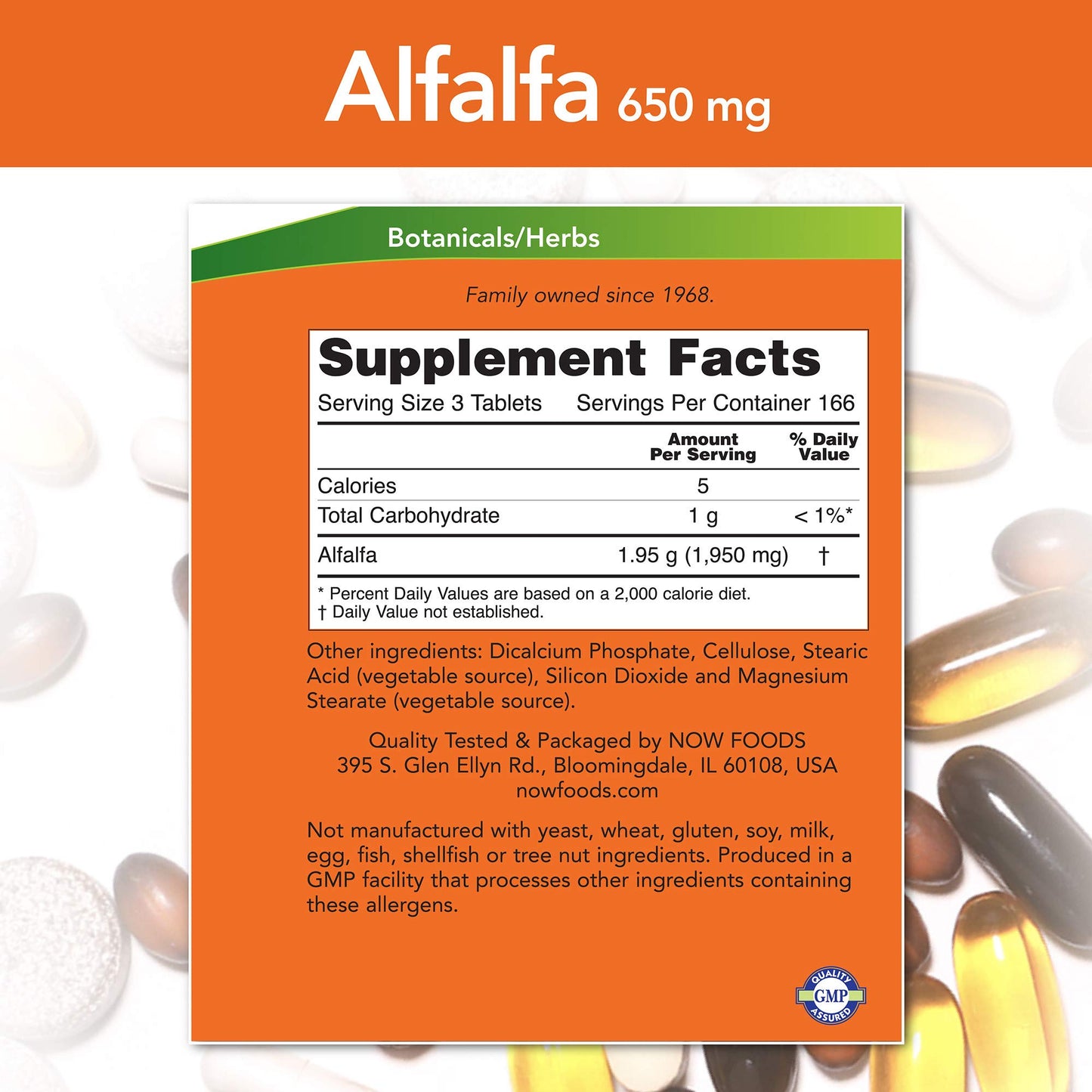 NOW Foods Alfalfa 650 mg Tablet, 1500 Tablets
