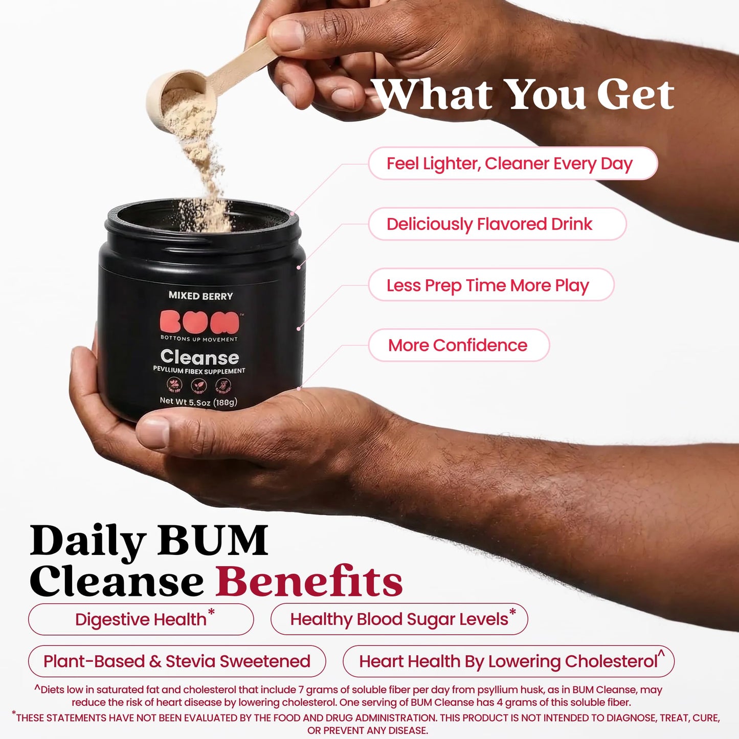 (BUM) Bottoms Up Movement Psyllium Fiber Cleanse Powder 60 Servings, Pack of 2