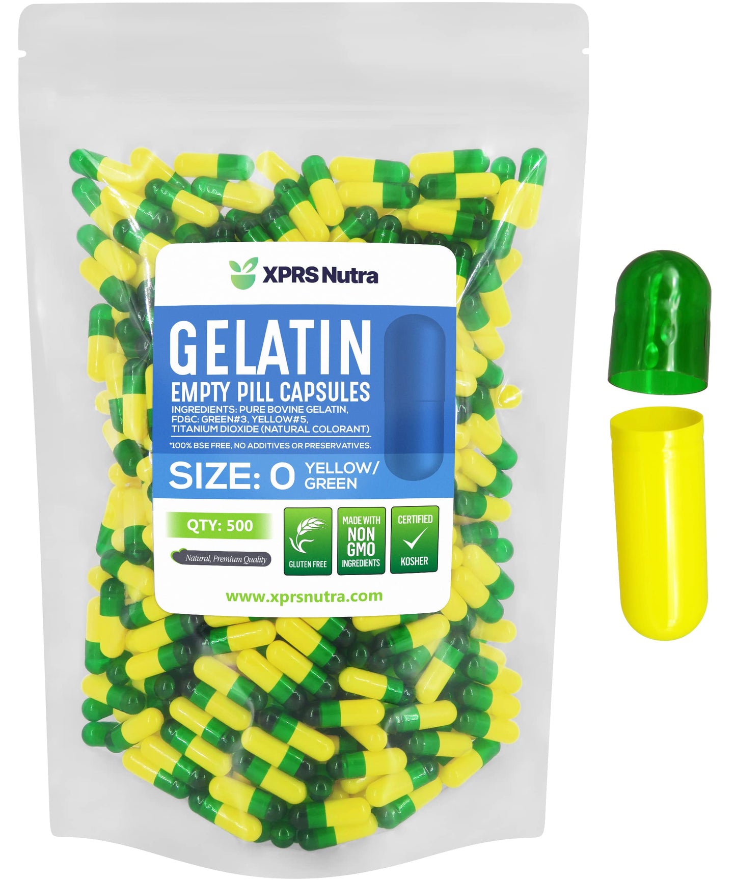 XPRS Nutra Size 0 Empty Gelatin Capsules, 500 Count