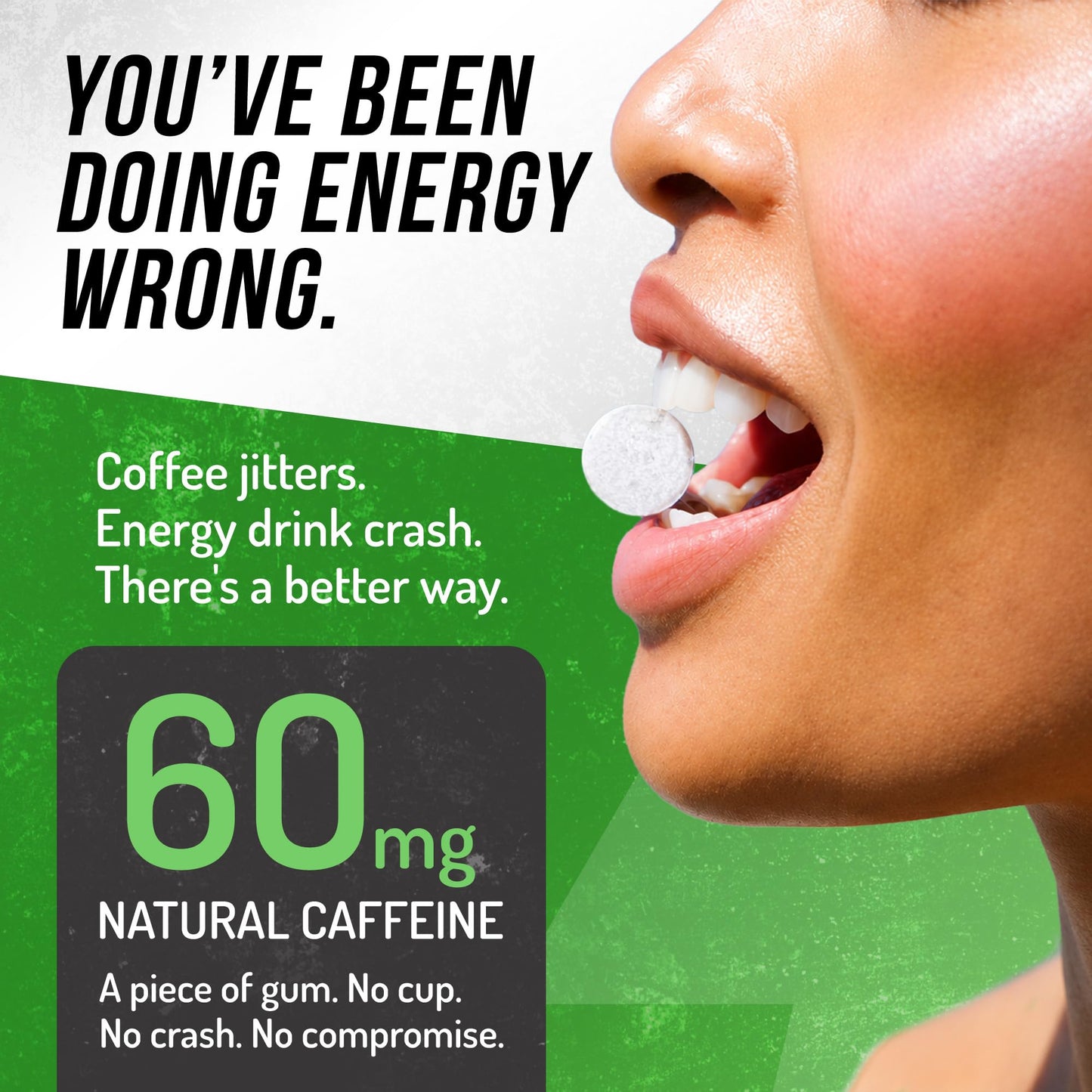 ENERGIZE Wintergreen Caffeine Gum Chewable, 24 Count