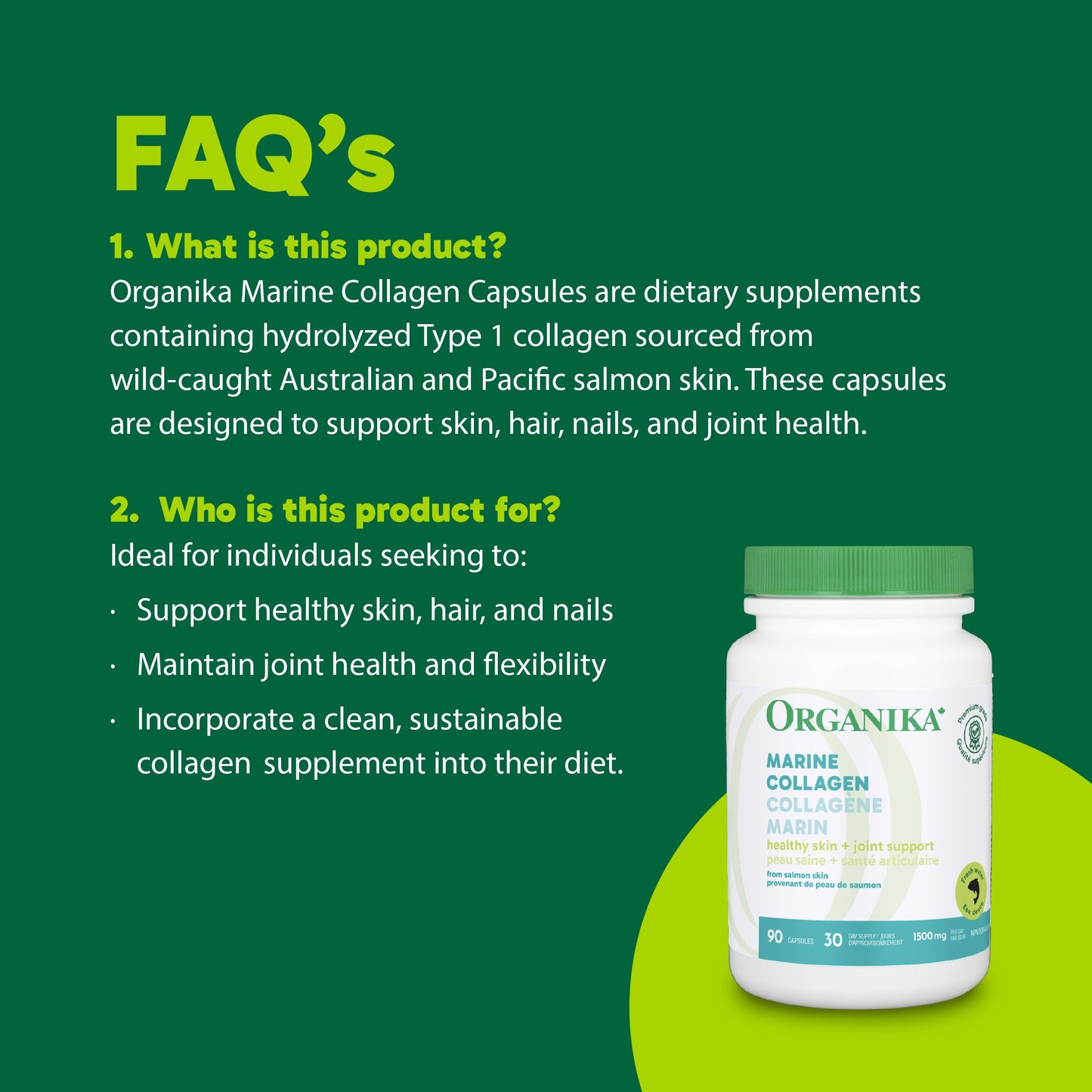 Organika Salmon Collagen Capsule 150 mg, 90 Count