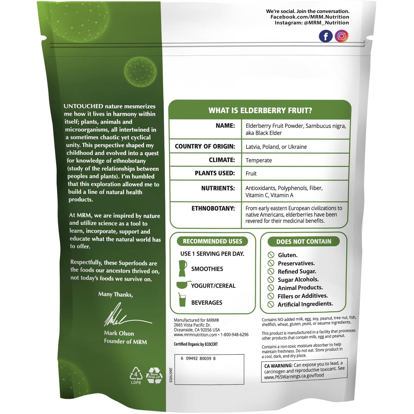 MRM Organic Elderberry Fruit Powder 4 Ounces