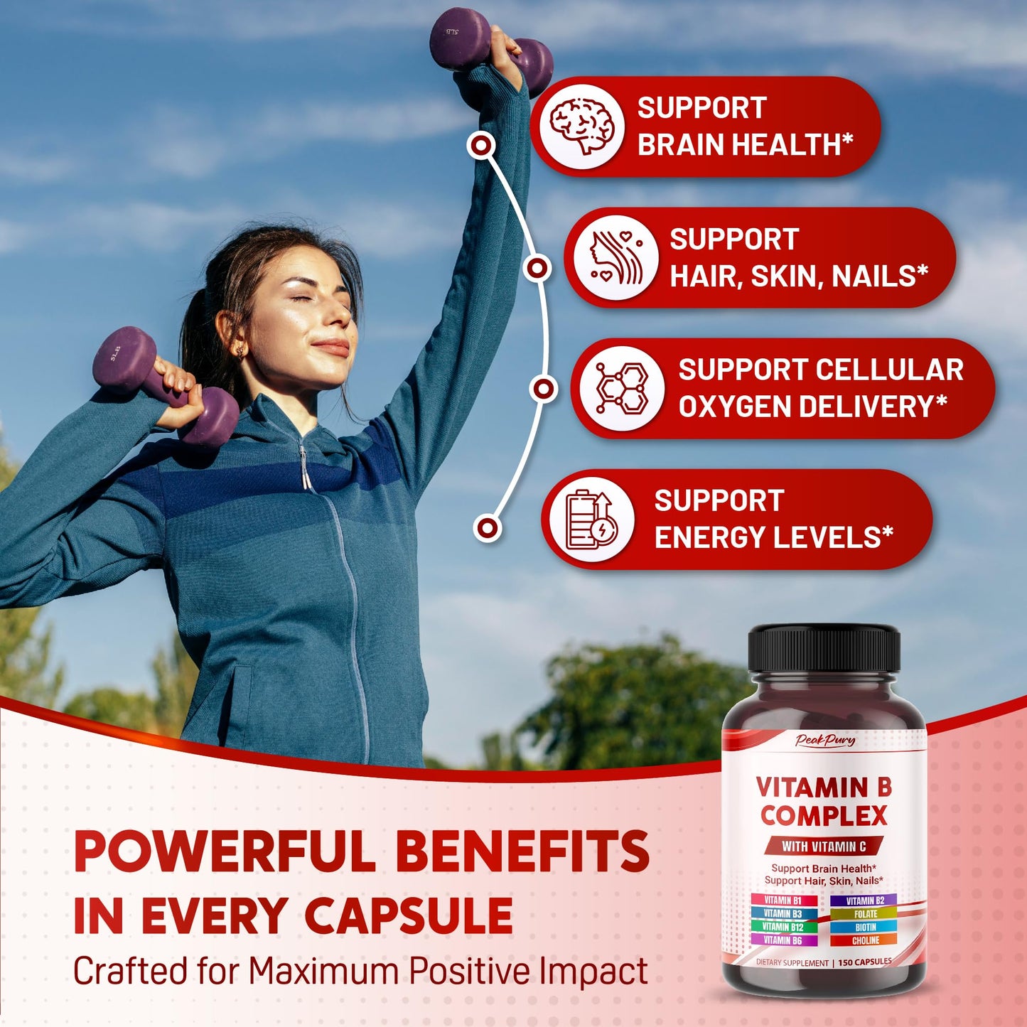 PEAKPURY Ultra Vitamin B Complex with Vitamin C Capsule, 150 Count