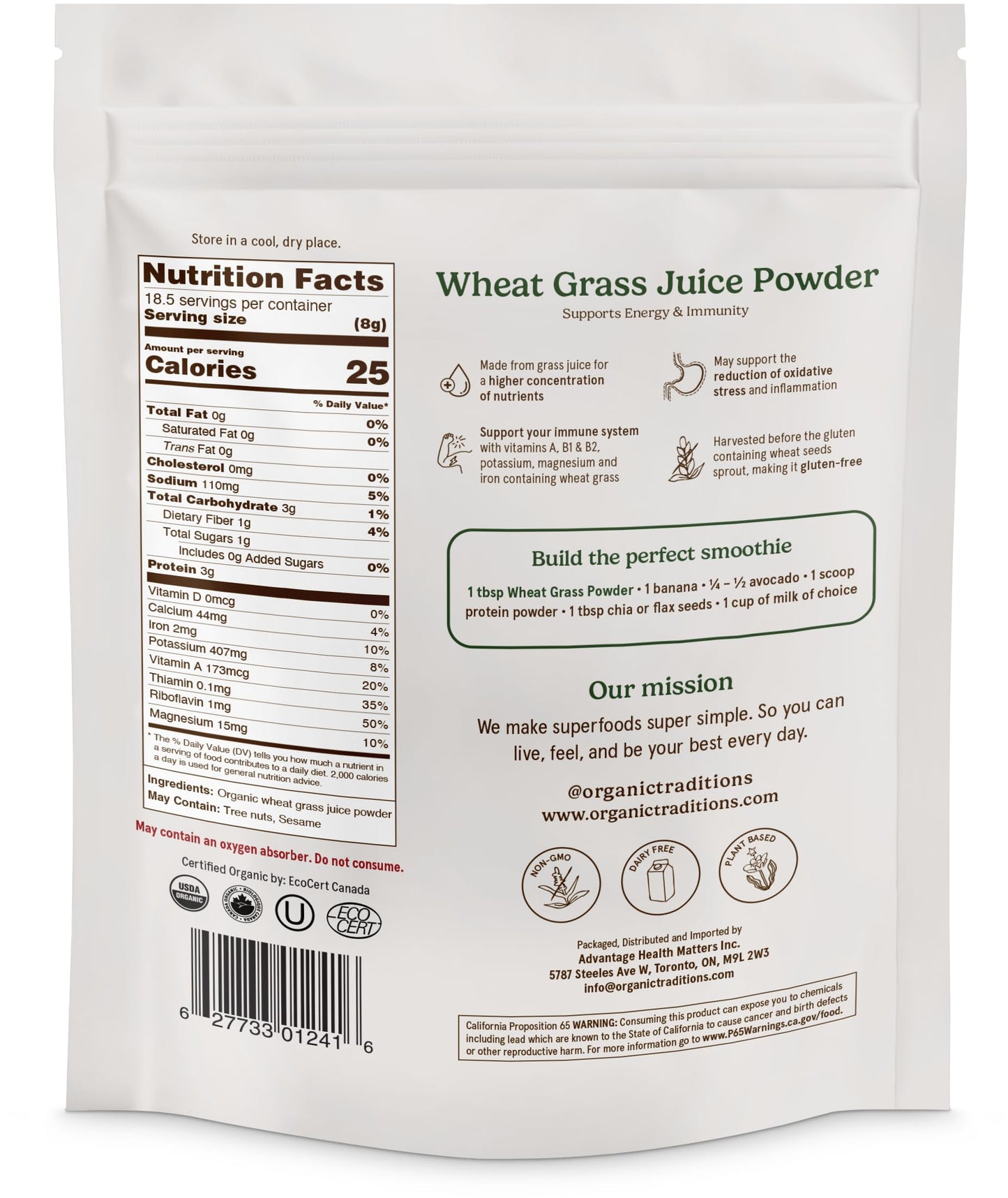 Organic Traditions Wheat Grass Powder 5.3 oz