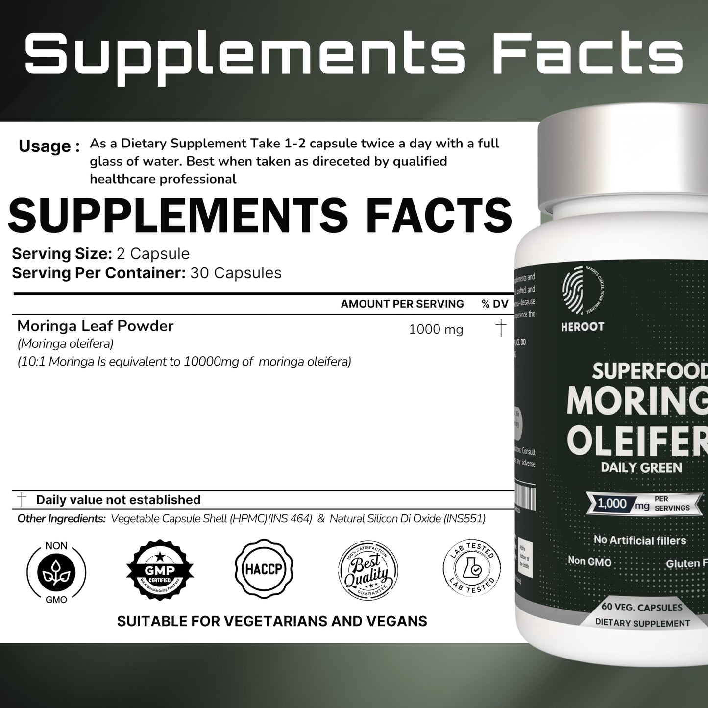 Heroot Organic Moringa Capsules 60 Capsules