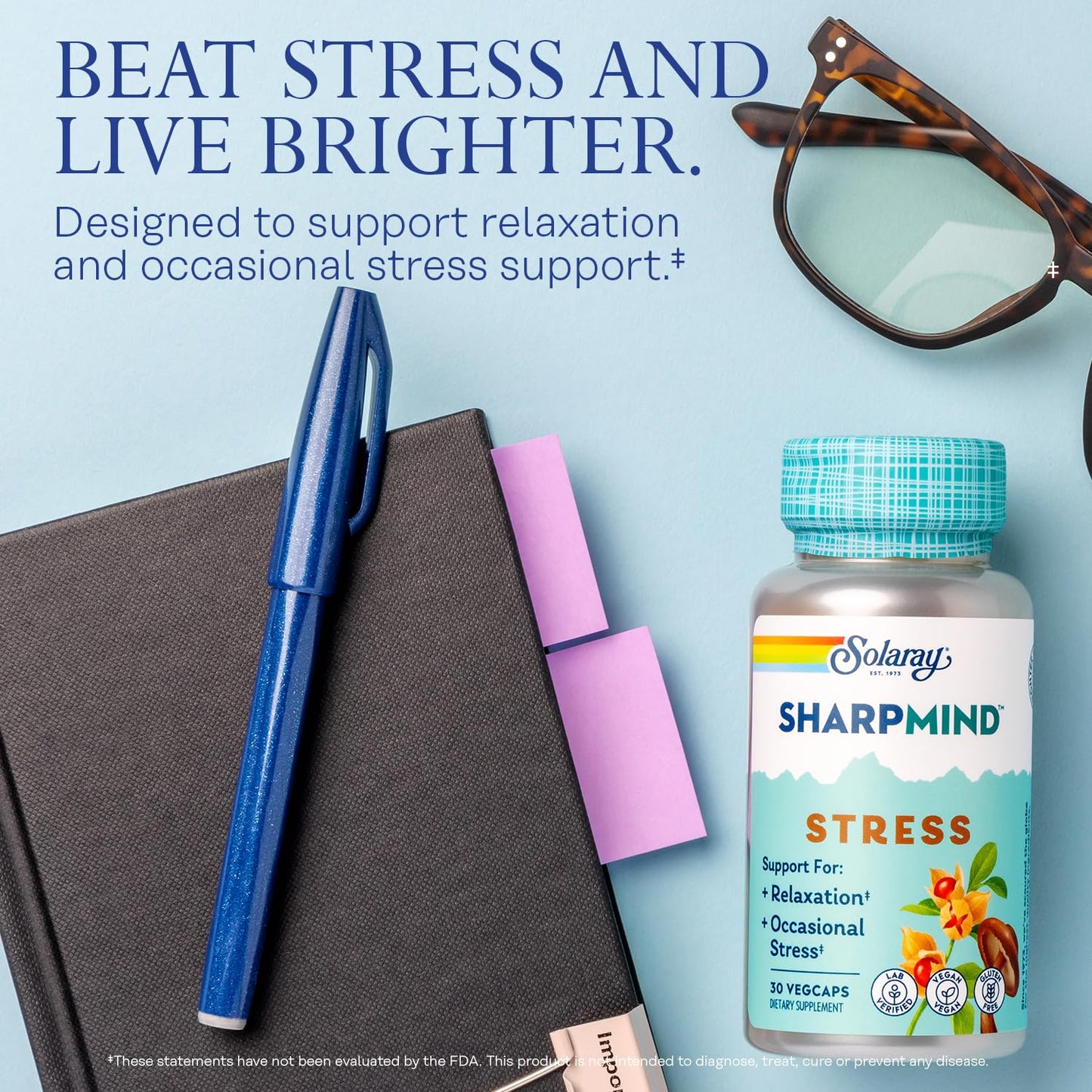 Solaray SharpMind Stress Nootropic Mood Support Supplement Capsule 30