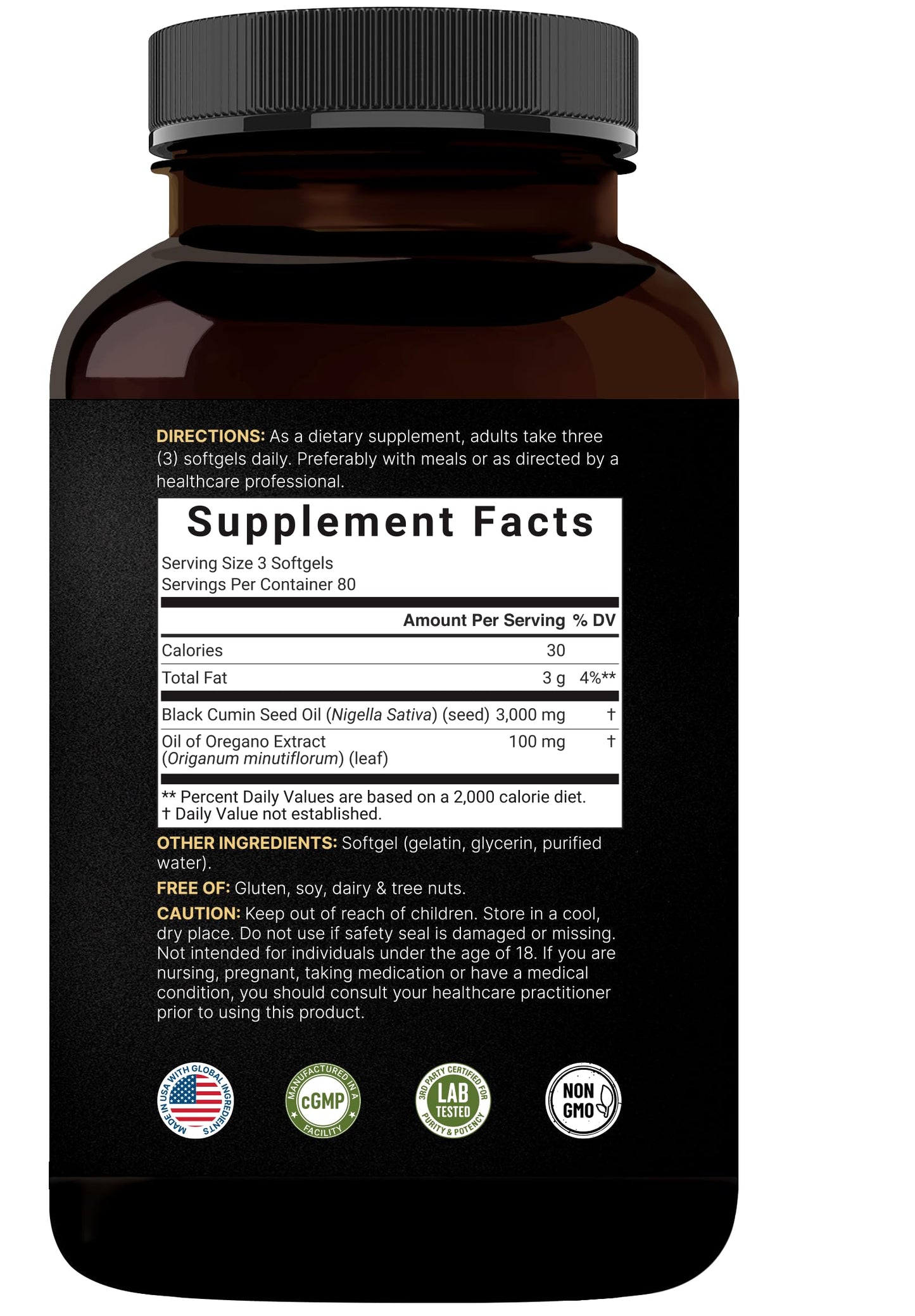 NatureBell Black Seed Oil 3,000 mg Per Serving Softgels, 240 Count