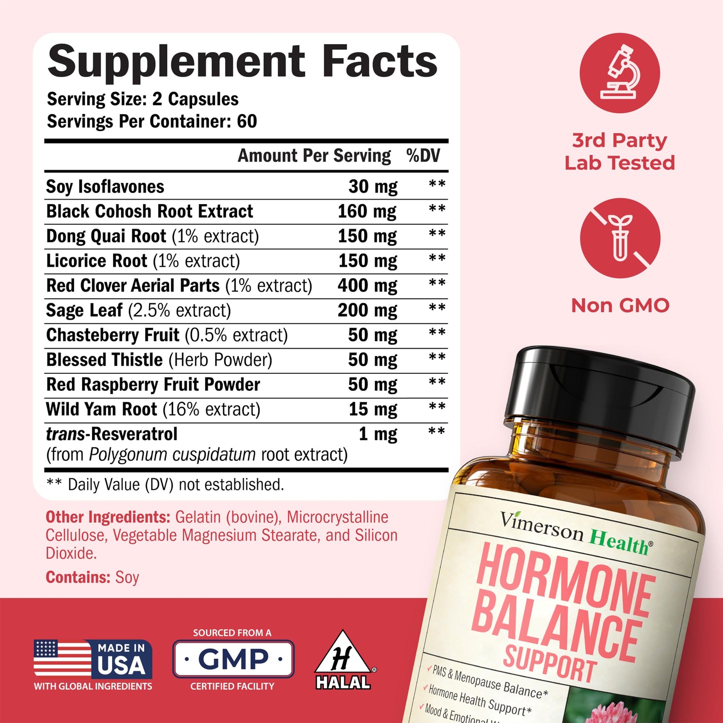 Vimerson Health Hormone Harmony for Women with Black Cohosh, Dong Quai & Red Clover – Natural Hormone Balance For Women of All Ages – Supports PMS, Menopause & Mood – Women’s Hormone Balance Supplement 60 Capsules