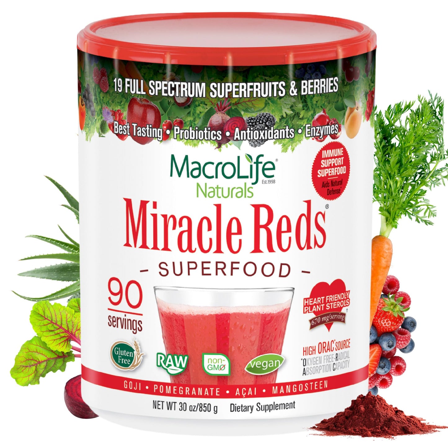 MacroLife Naturals Miracle Reds Powder, 850 g, 90 Servings
