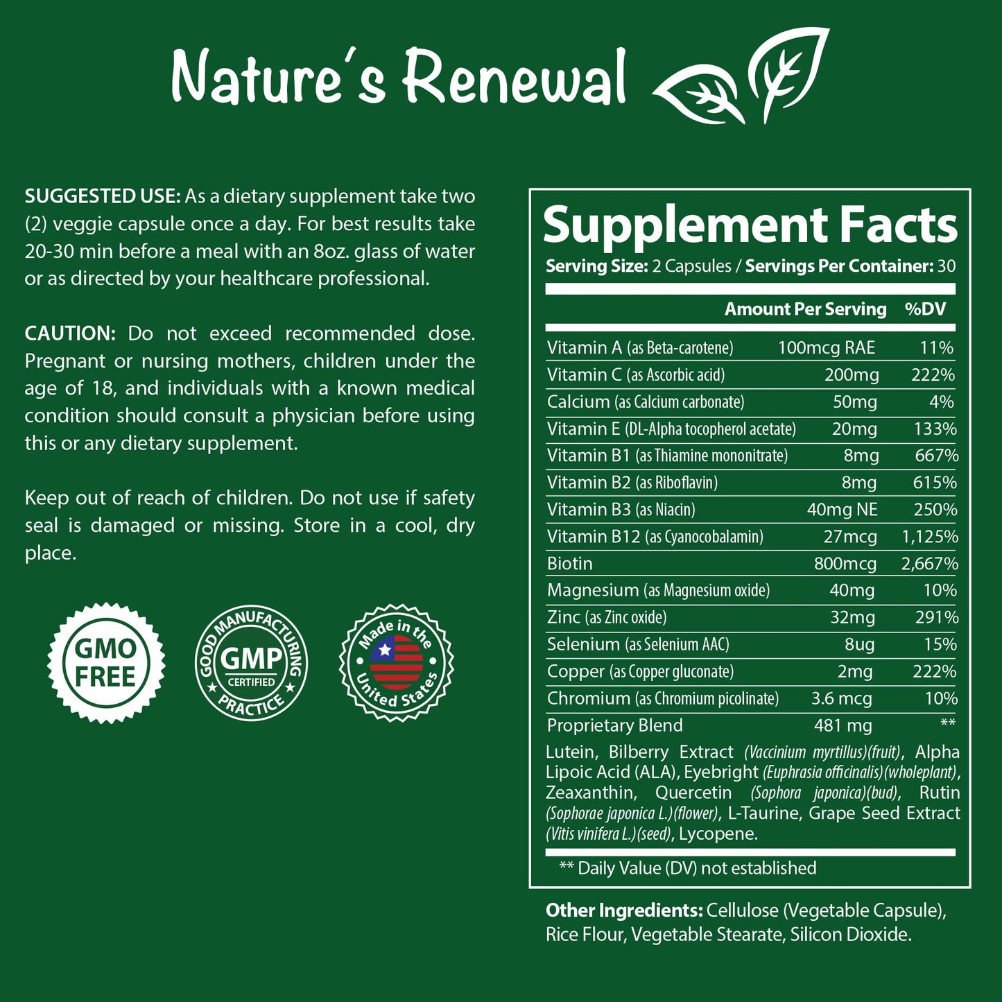 Nature's Renewal Eye Health Complex Supplement Capsules, 60 Capsules