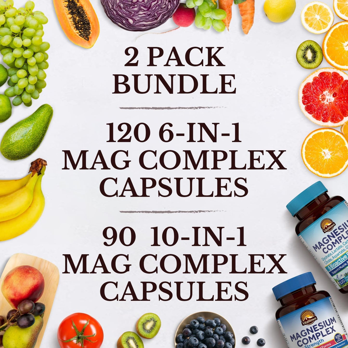 Vitalitown Magnesium Bundle (6-in-1 & 10-in-1 Magnesium Complex) 210 Capsules