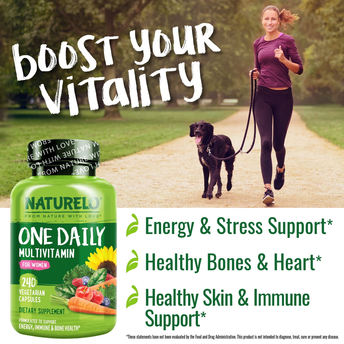 NATURELO One Daily Multivitamin for Women with Vitamin B12, 240 Count Capsules