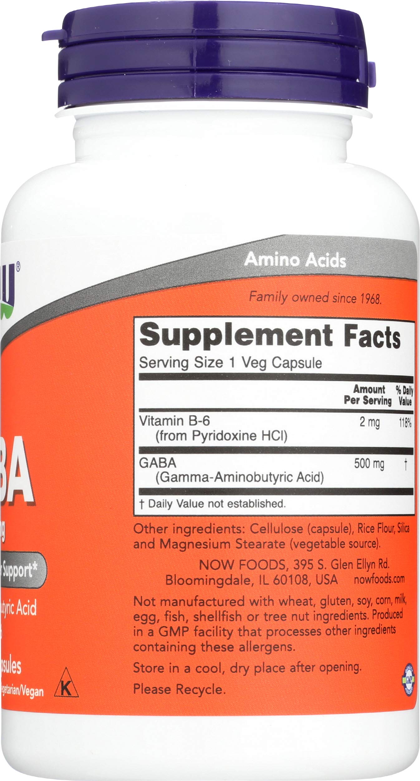 NOW Foods GABA 500 mg Capsule, 100 Count
