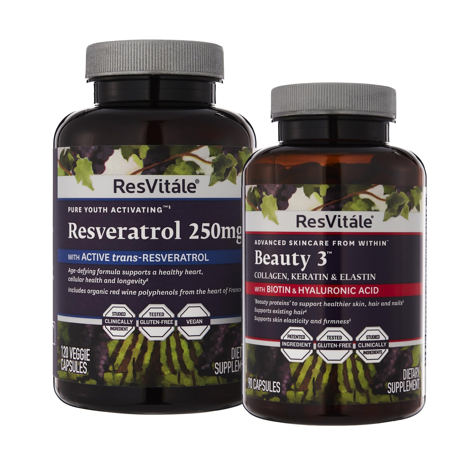 ResVitale Beauty 3 Skin Care Supplement with Collagen, Keratin & Elastin, 120 Capsules