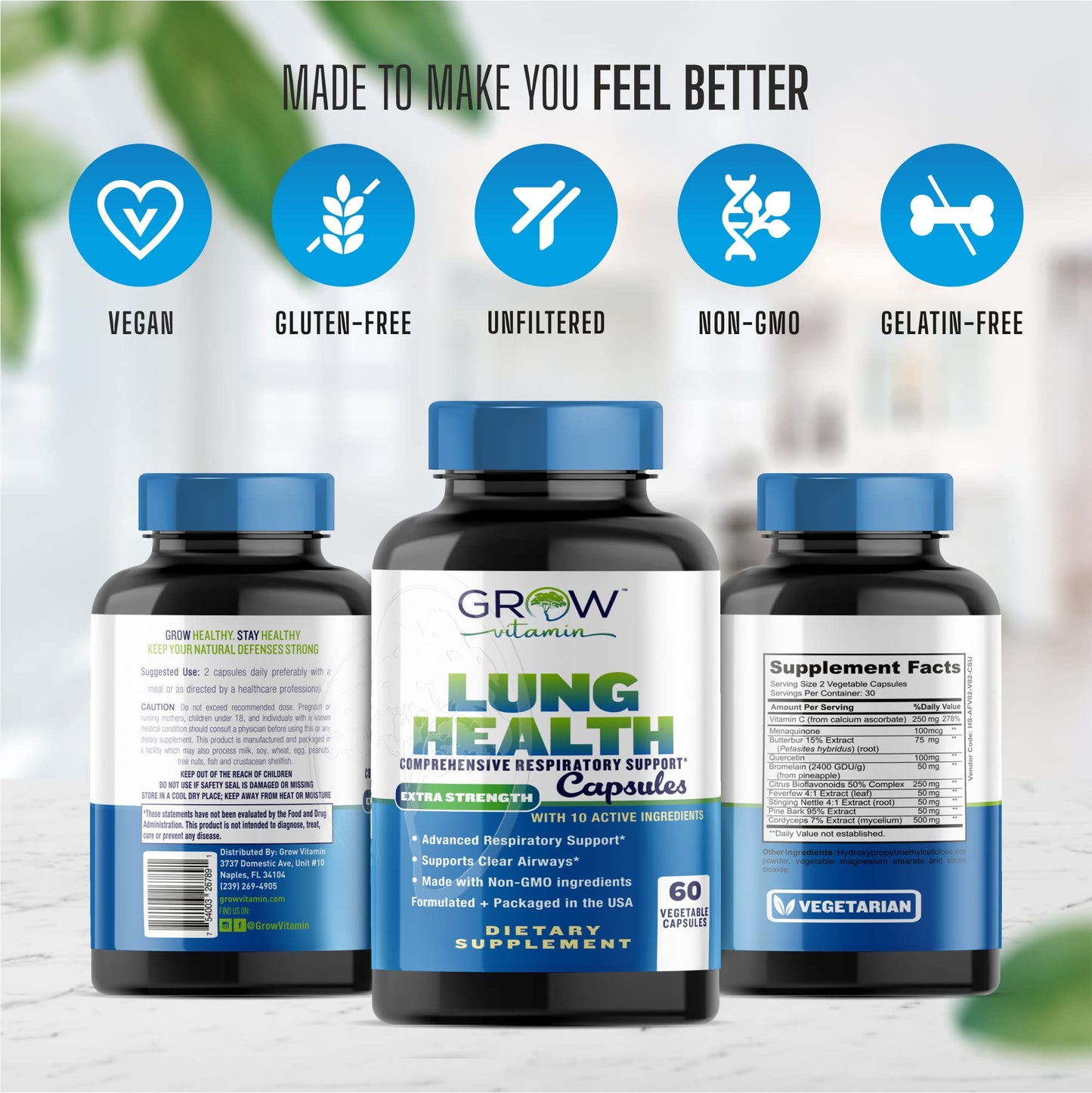 Grow Vitamin Lung Health Respiratory Support Supplement, 60 Capsules