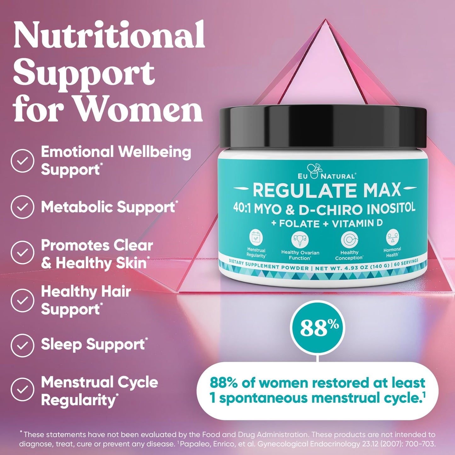 Eu Natural Inositol Powder, Myo & D-Chiro Inositol 40:1 for Women, 60 Servings