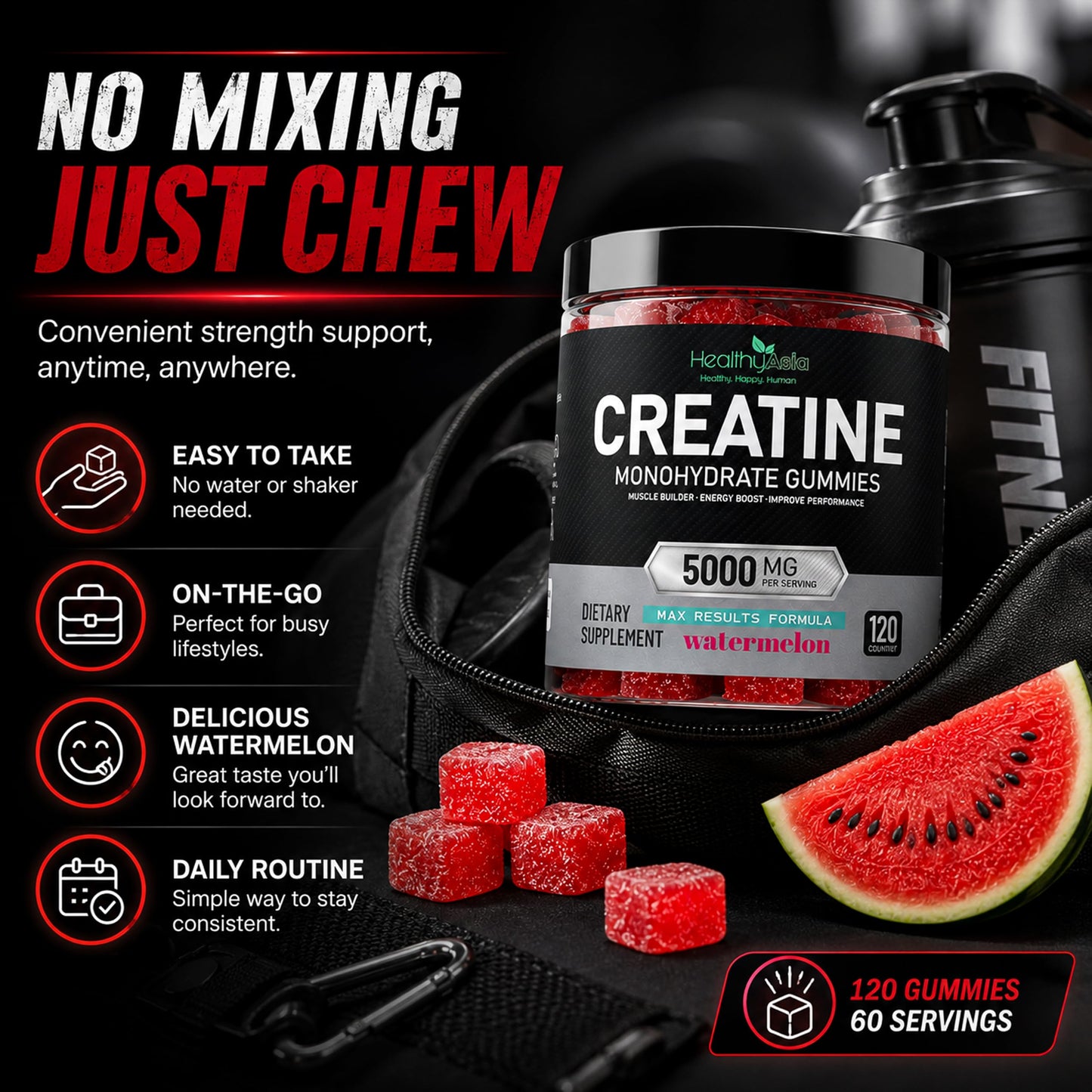 HealthyAsia Creatine Monohydrate Chewable 120 Count