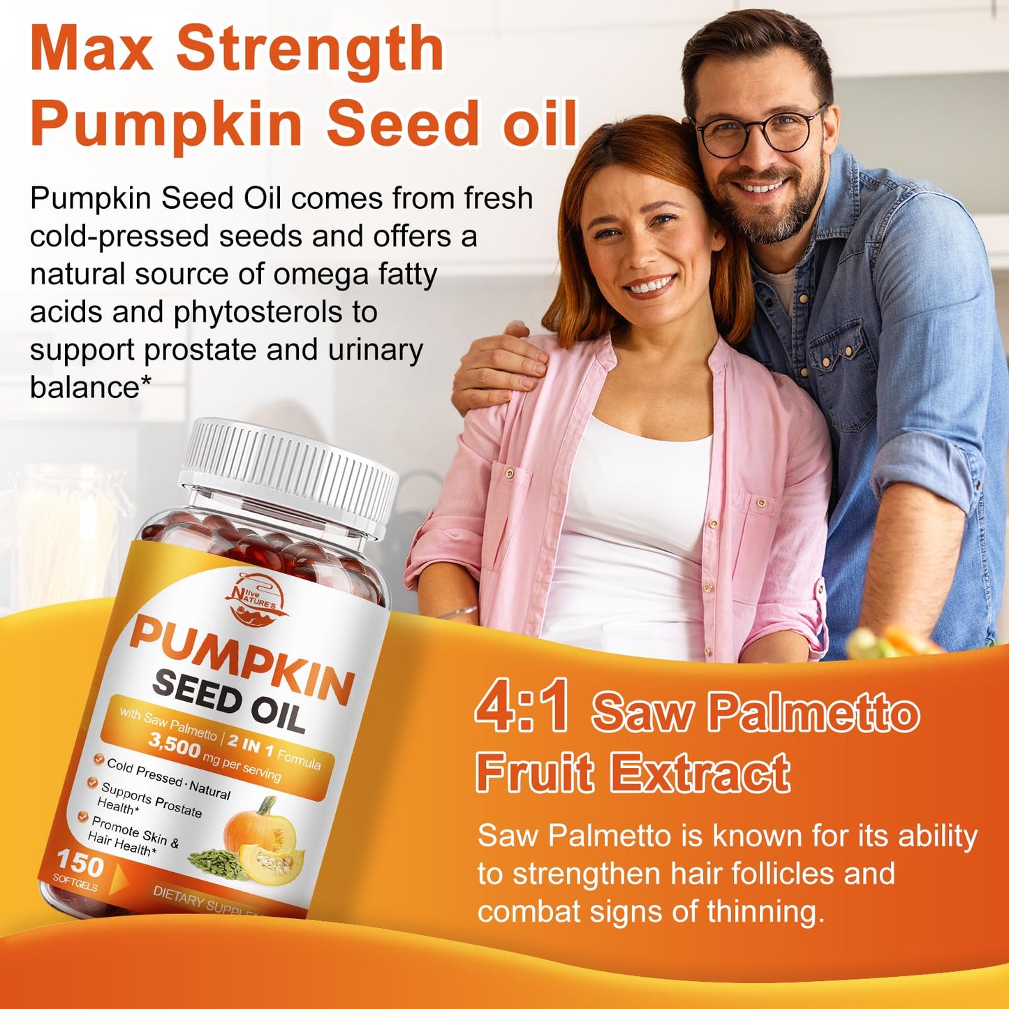 Nature's live Pumpkin Seed Oil with Saw Palmetto Softgels, 150 Count