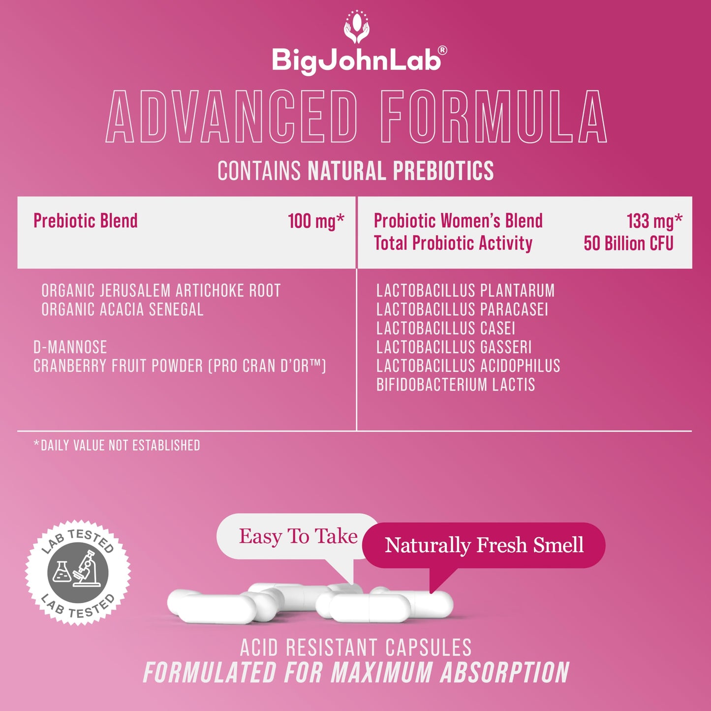 BIGJOHNLAB Women's Probiotic Supplement 30 Capsules