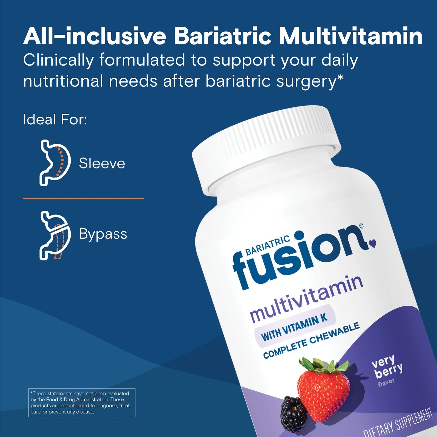 Bariatric Fusion Very Berry Complete Chewable Bariatric Multivitamin with Iron and Vitamin K for Bariatric Surgery Patients Including Gastric Bypass and Sleeve Gastrectomy, 120 Tablets