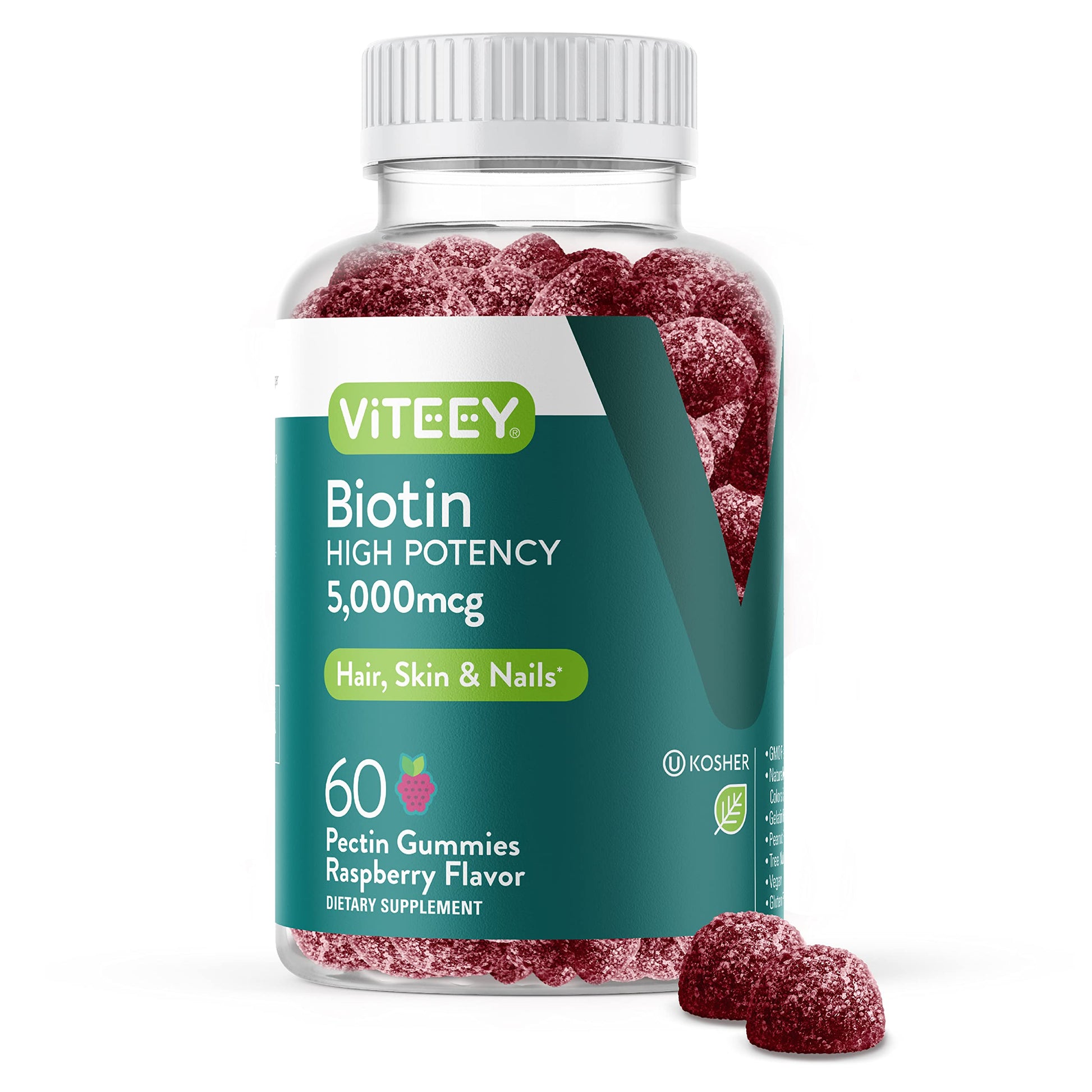 Viteey Biotin Gummy for Hair, Skin and Nails 5000 mcg – Vegan, Gluten-Free, Non-GMO – 60 Count