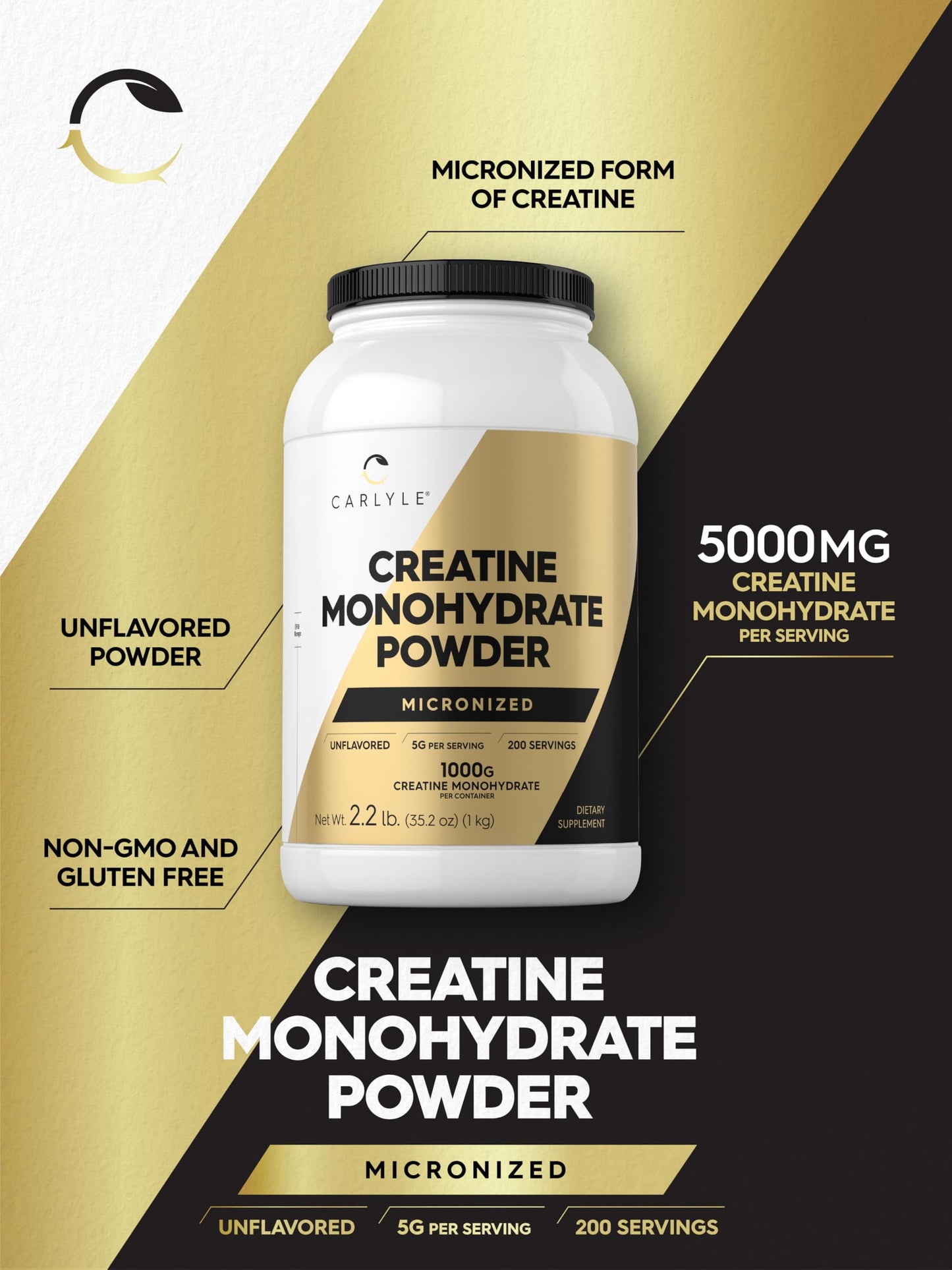 Carlyle Creatine Monohydrate Powder 5000mg, 35.2