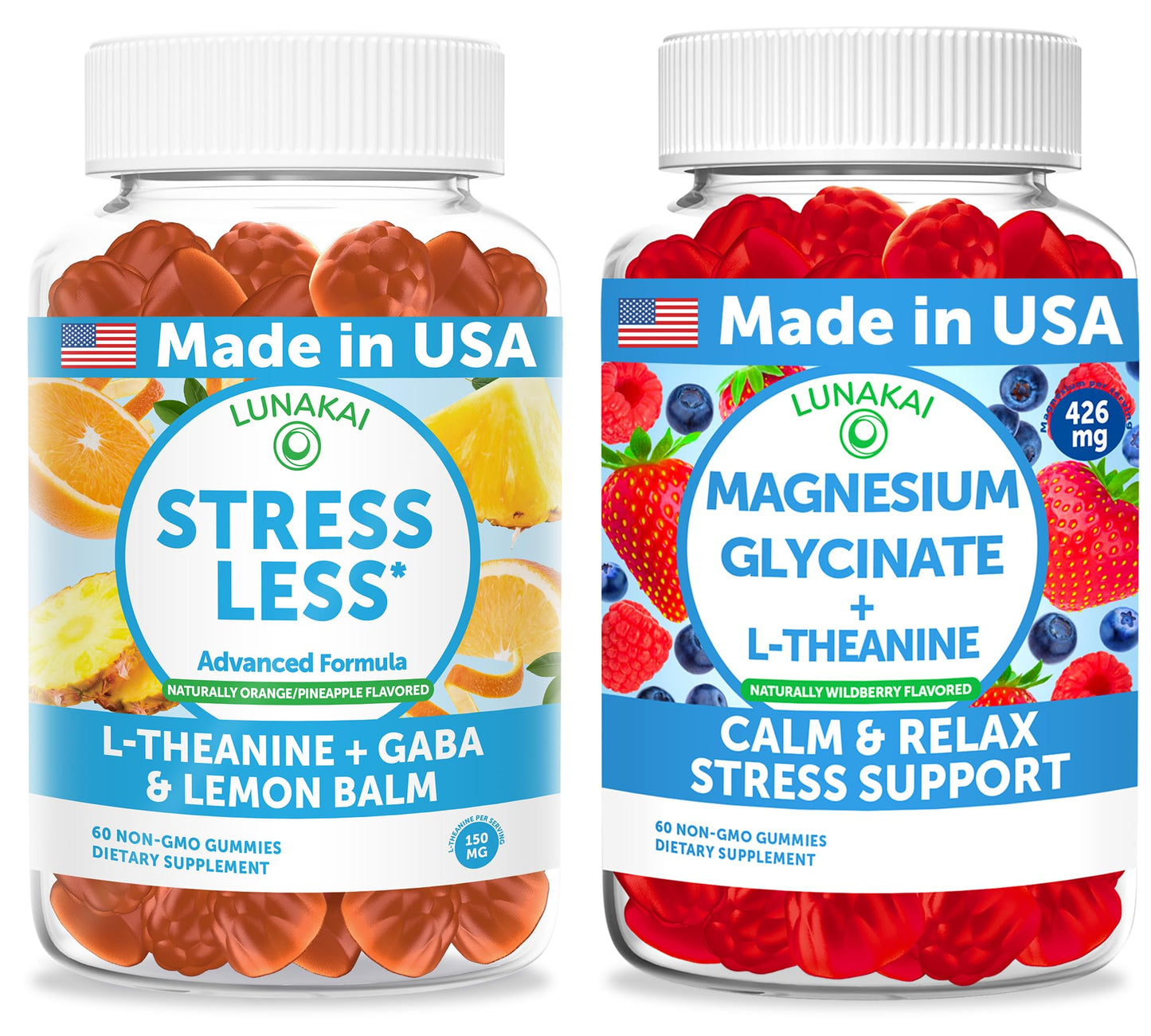 Lunakai Stress Less + Magnesium Glycinate with L-Theanine Gummies Bundle, 120ct