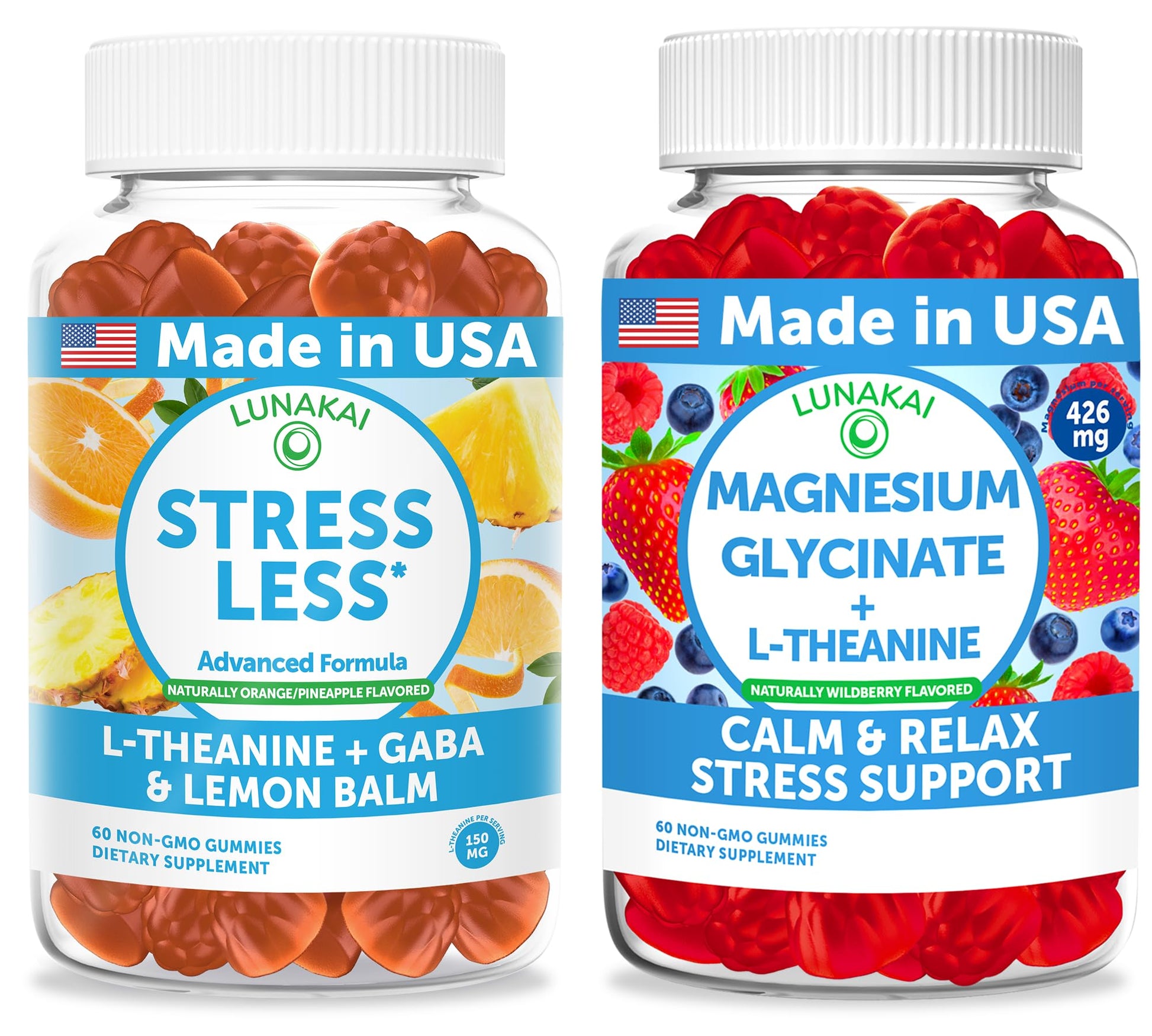Lunakai Stress Less + Magnesium Glycinate with L-Theanine Gummies Bundle, 120ct