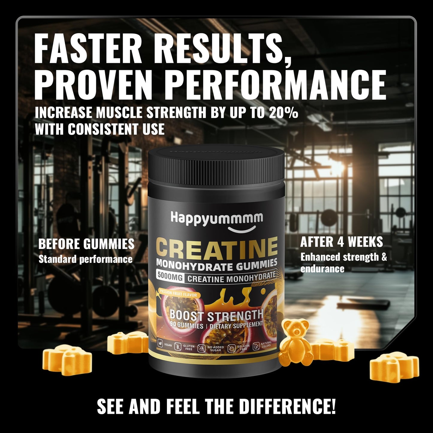 Happyummmm nutrition Creatine Monohydrate Gummies 90 Count