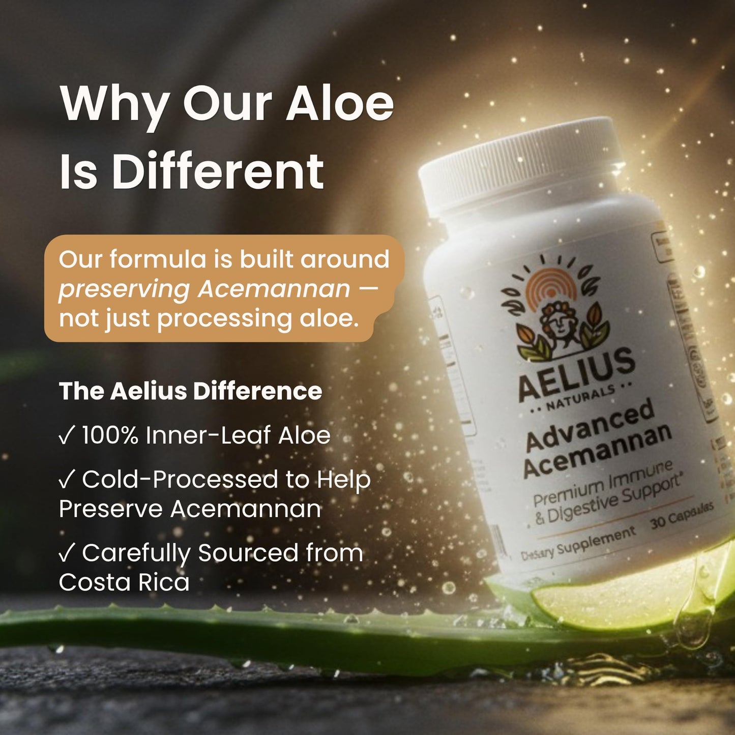 Aelius Naturals Advanced Acemannan Aloe Vera Supplement Capsule, 30 Capsules