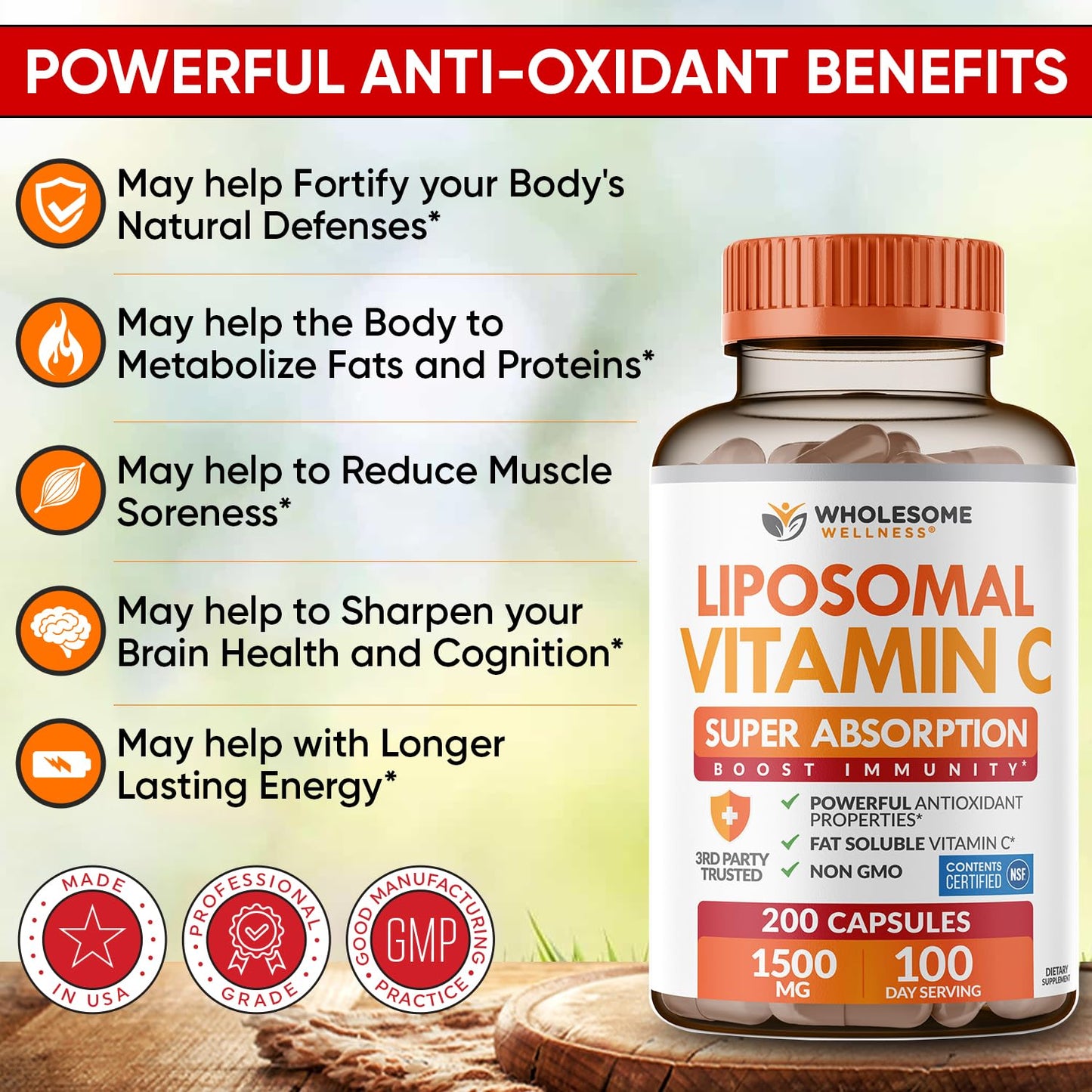 Wholesome Wellness Liposomal Vitamin C Capsules, 200 Count