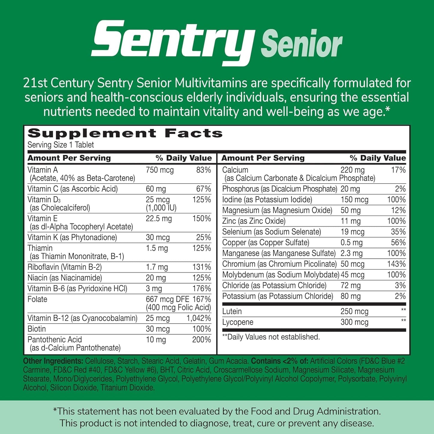 21st Century Sentry Senior 50+ Tablets, 250 Tablets