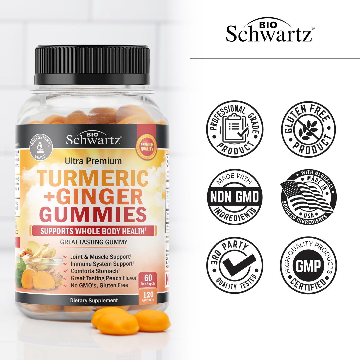 BioSchwartz Turmeric Curcumin with Ginger Gummies, 120 Count