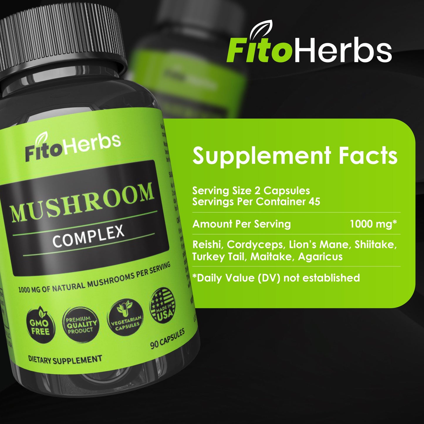 FitoHerbs Mushroom Complex Capsules 90 Count