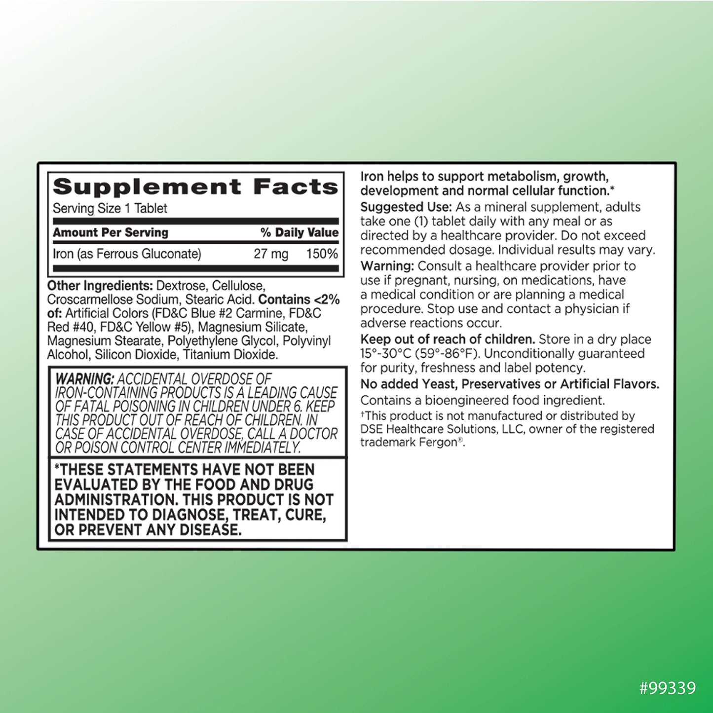 Quality Choice Energy Support Iron 27 mg Ferrous Gluconate Tablets 100 Count