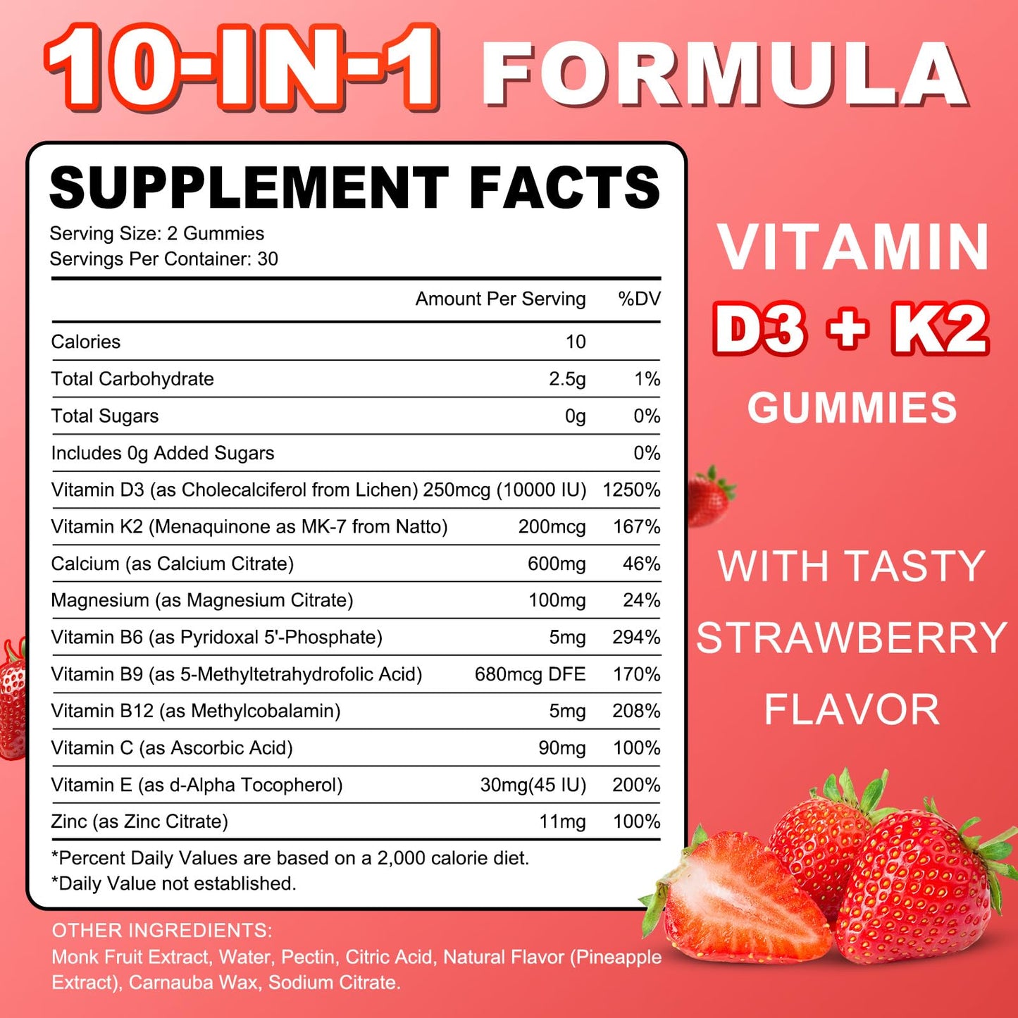 Flyrocer Sugar Free Vitamin D3 K2 Supplement Gummies 120 Count