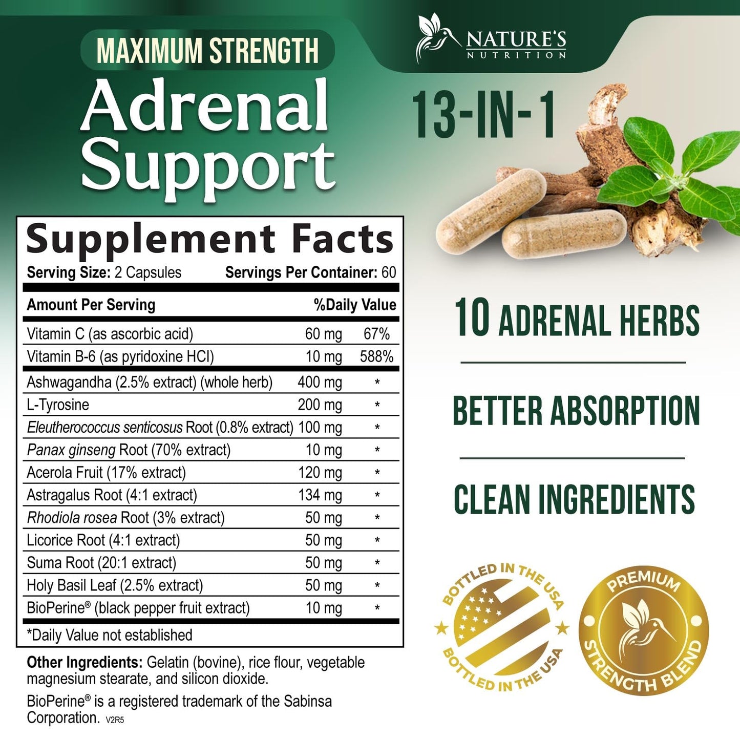 Nature's Nutrition Adrenal Support Cortex Complex 120 Capsules