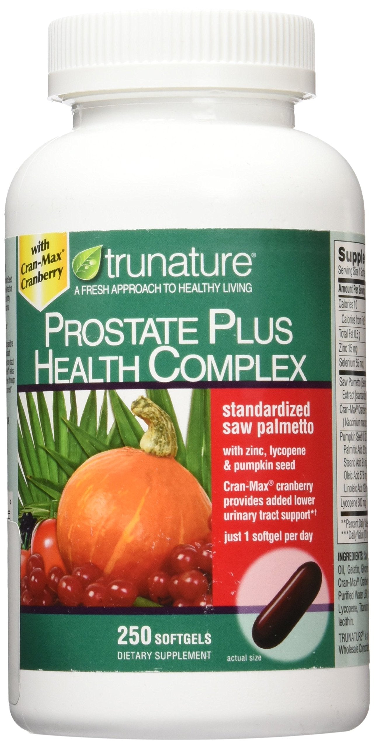 TruNature Saw Palmetto Prostate Health Complex with Zinc, Lycopene and Pumpkin Seed Softgels 250
