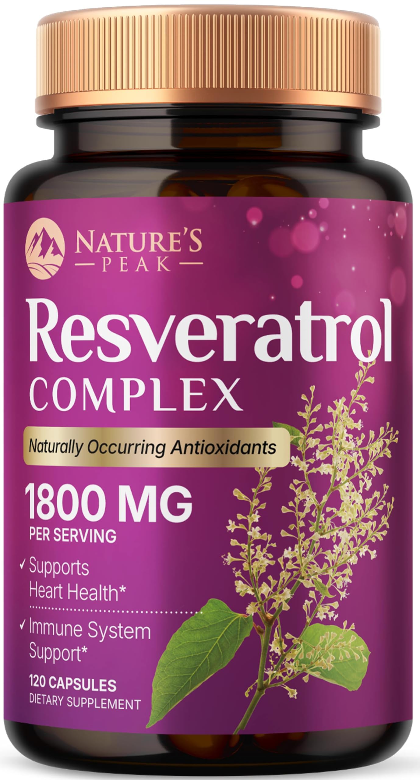 Nature's Peak Resveratrol 1800mg 3X Strength Trans-Resveratrol Capsules, 120 Count