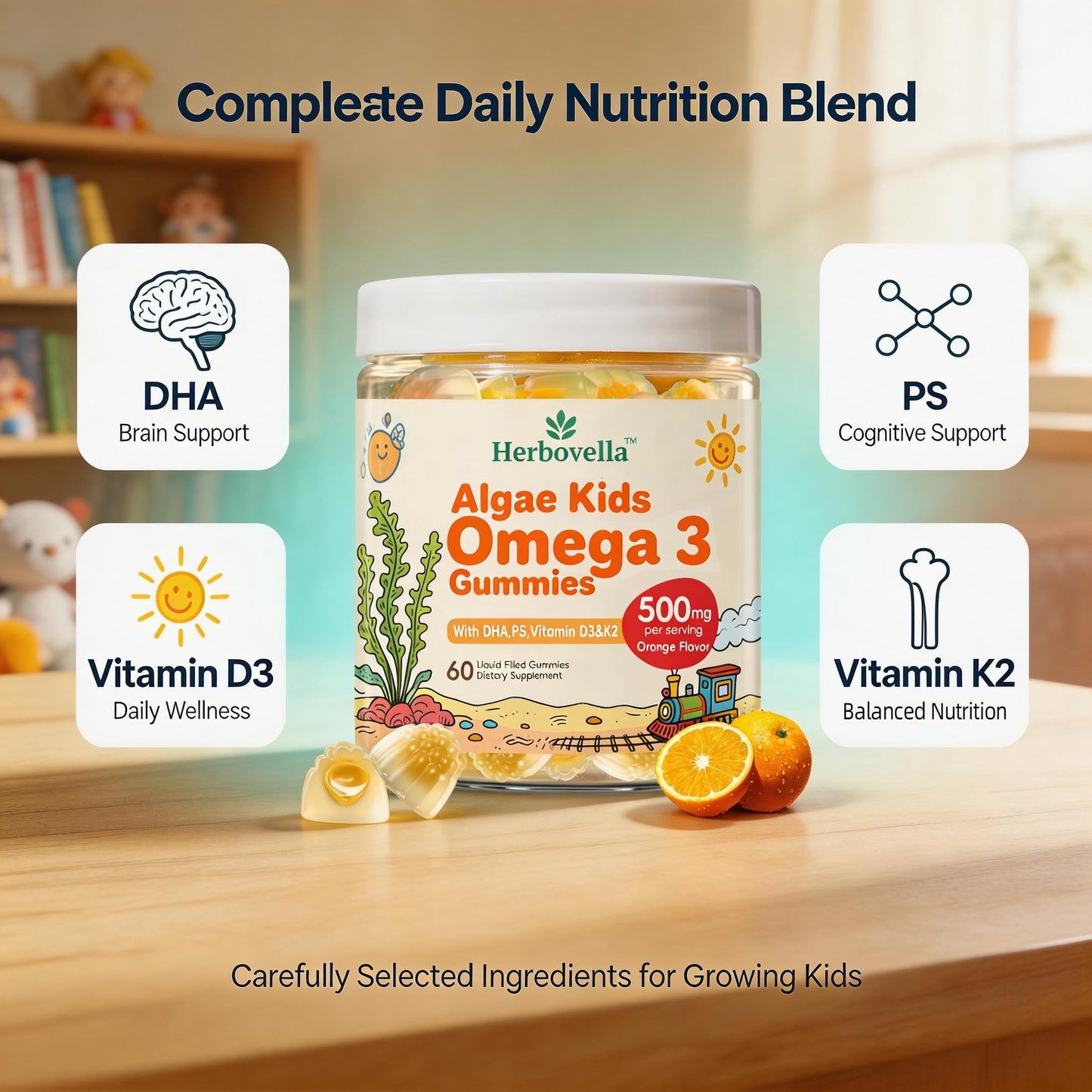 Herbovella Kids Omega-3 Gummy, 120 Count