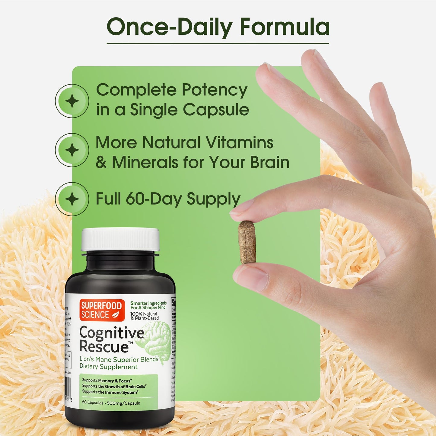 Superfood Science Cognitive Rescue Lion's Mane Mushroom Capsule, 60 Count