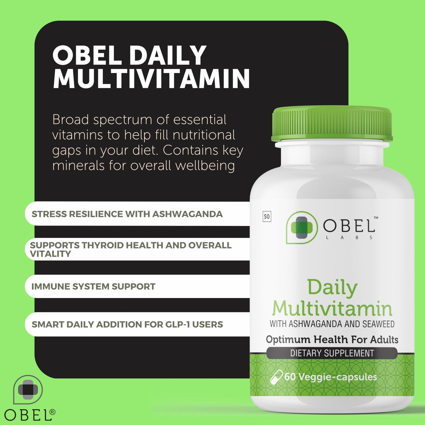 obel Daily Multivitamin with Ashwagandha & Seaweed Capsules 60 Count