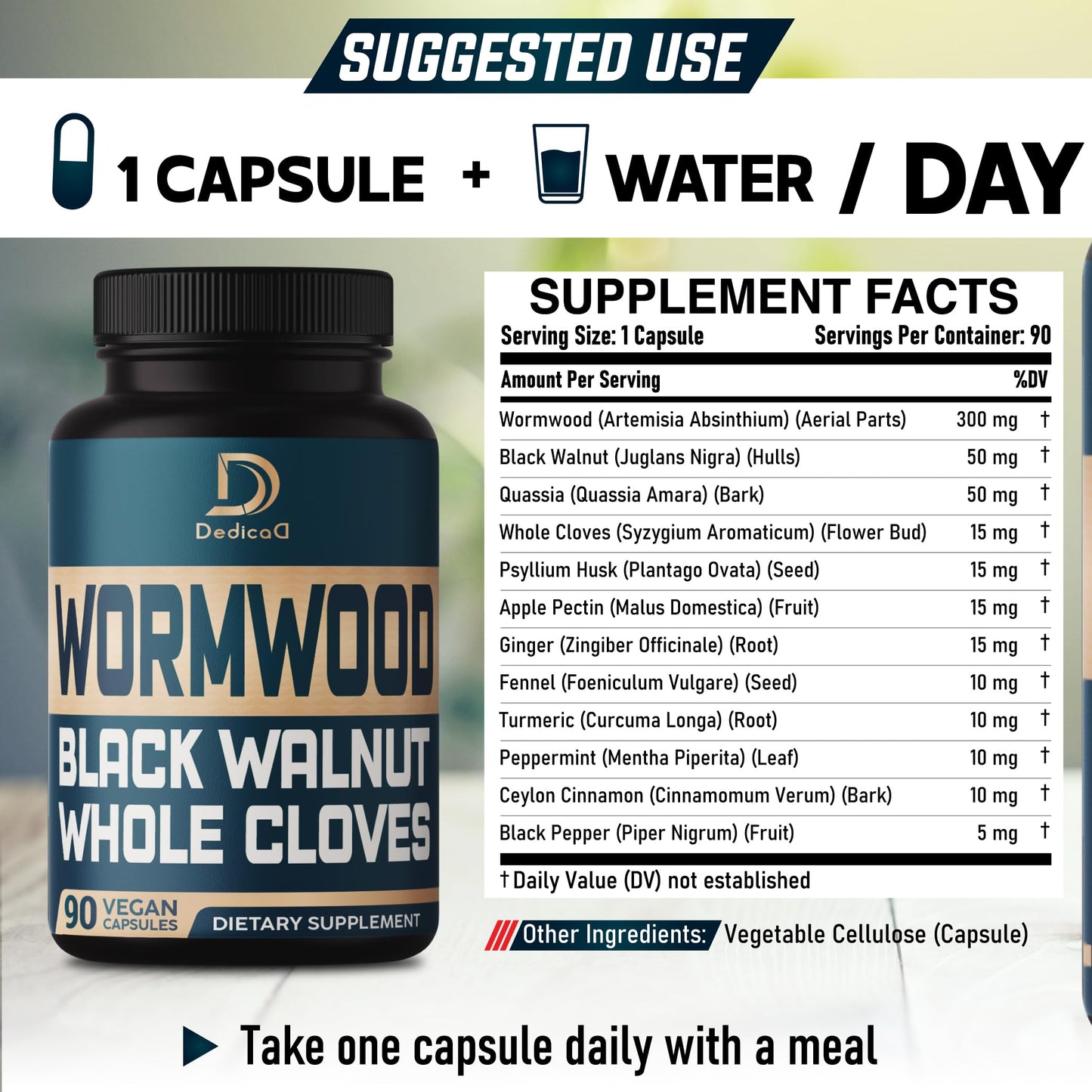 DEDICAD 12in1 Wormwood Black Walnut Clove Capsules, 90 Count
