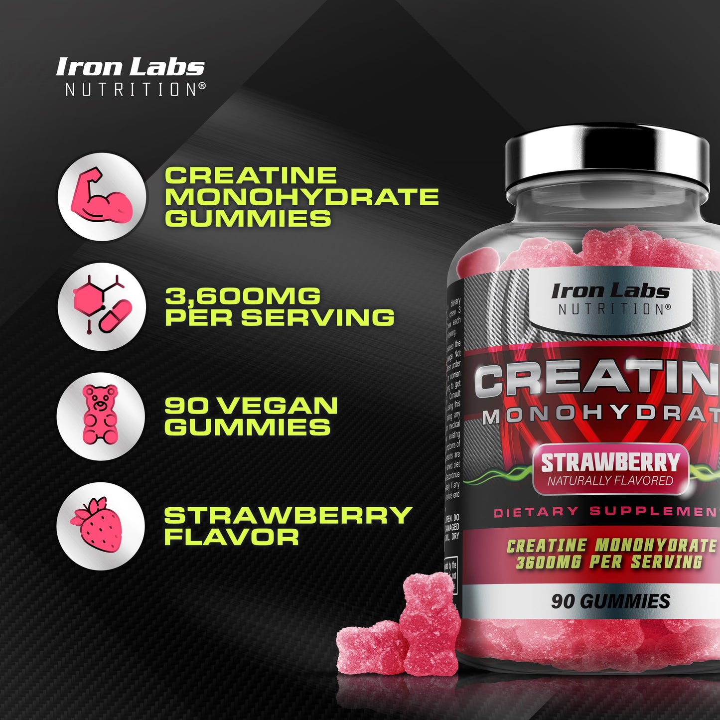 Iron Labs Nutrition Muscle Gummy Bundle - Creatine Monohydrate Gummies & Testo Gummies for Men, Chewable, 150 Count