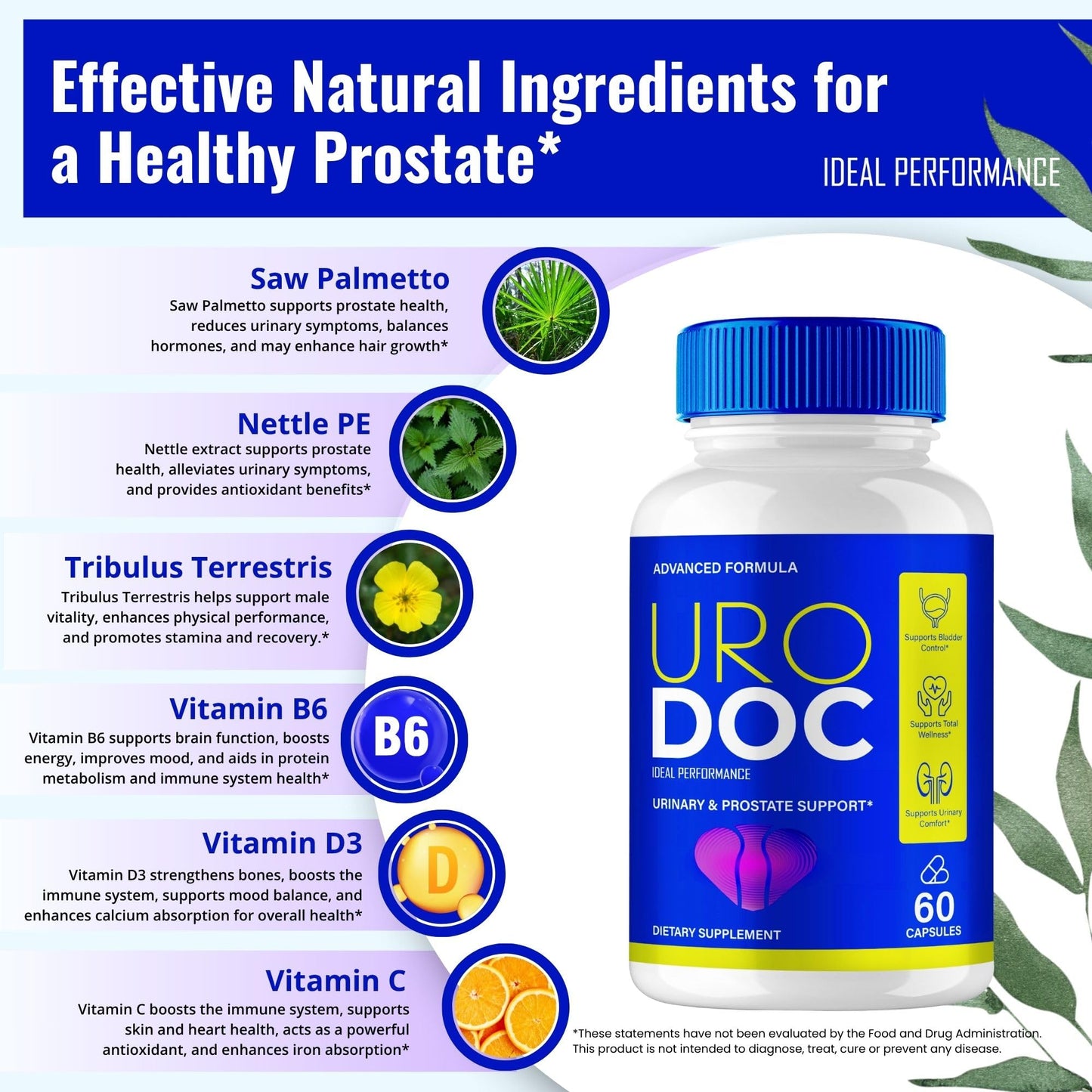 IDEAL PERFORMANCE Uro Doc Prostate Health Supplements for Men, 300 Capsules