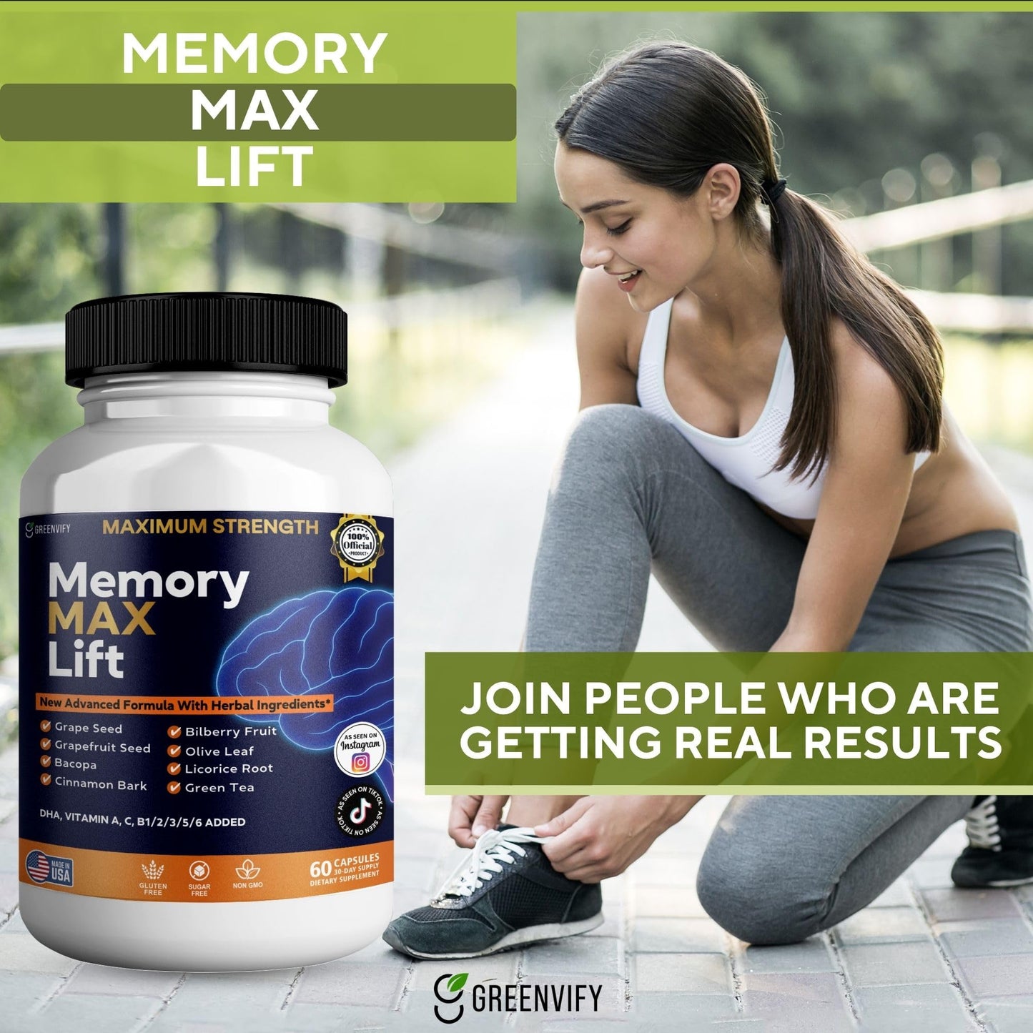 GREENVIFY Memory MAX Lift Brain Support Supplement Capsule, 120 Capsules